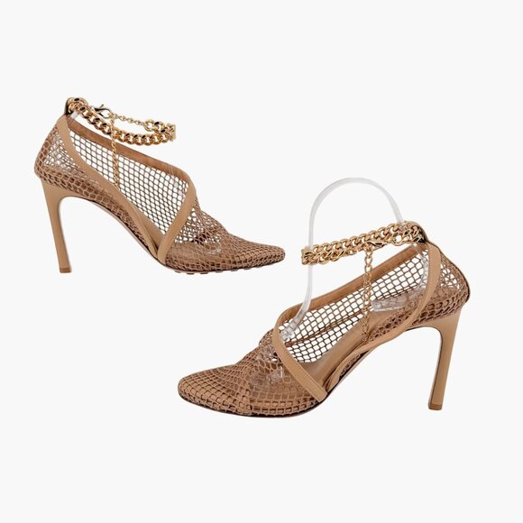 Bottega Veneta Trim Mesh Chain Fishnet Heel Sandals Beige Leather Size 39 US 9 - Picture 8 of 13